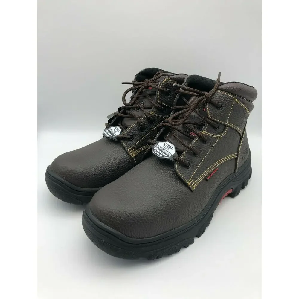 Skechers Men's 77143MC Brown Leather Steel Toe Safety Boots Lace Up Size US 13